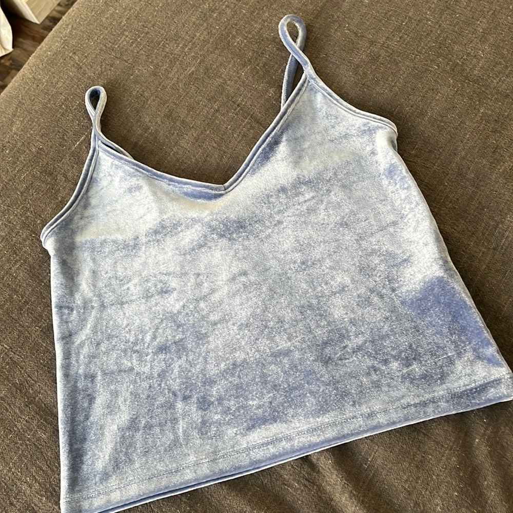 FOREVER 21- small, blue, velvet crop top.
